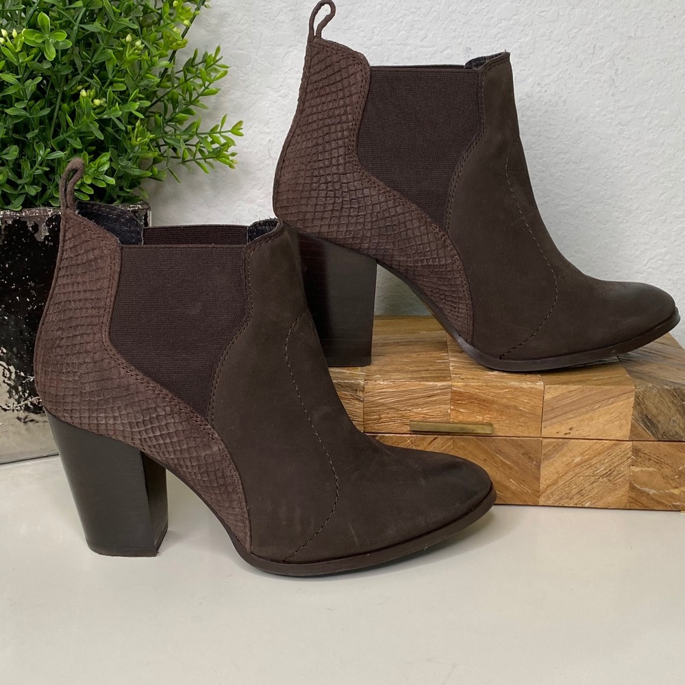 Seychelles Madhouse Ankle Boots Brown Leather Snakeskin Detail‎ Size 7.5
